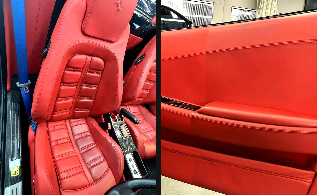 Detailed red Ferrari leather interior